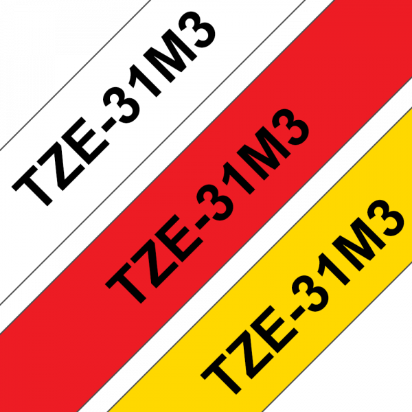Комплект из трёх кассет плёнок Brother для наклеек (TZE231, TZE631, TZE431) для печати чёрным на белом/жёлтом (TZE31M3)